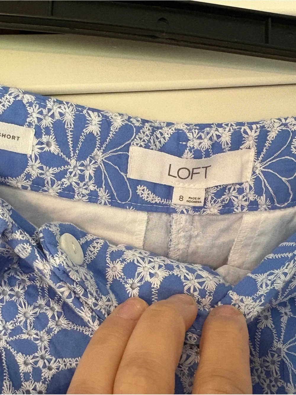 LOFT Blue Floral Eyelet Lace Shorts - Picture 2 of 3